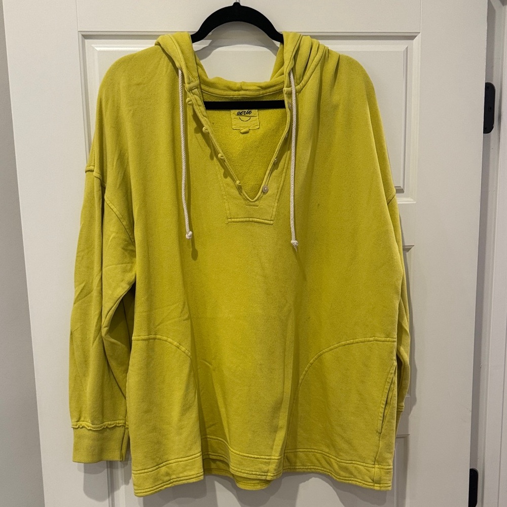 aerie Neon Lime V‑Neck Hooded Pullover